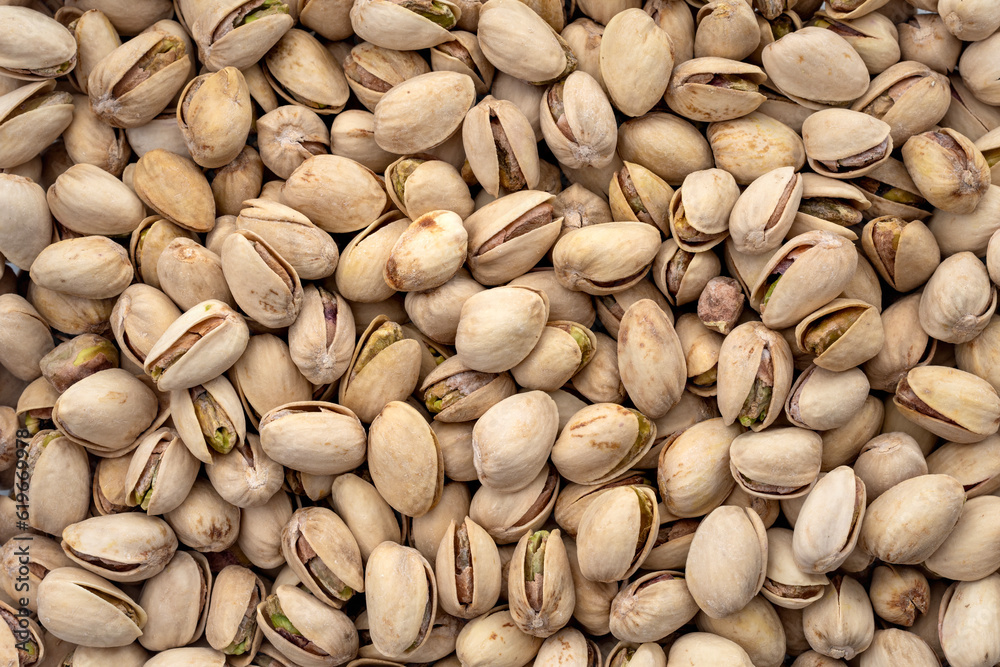 Full Frame Shot of a Heap of Pistachios in Full View Concept for Nutritious High-protein Pistachio Snack Options, Healthy Lifestyle Choices, Organic Food Ingredients and Vegetarian Diet Foods