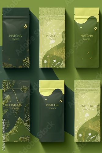 Generative AI. matcha tea, powder healthy organic beverage. Mockup for pack. Matcha latte