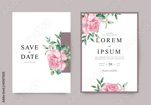 Beautiful wedding invitation card template with watercolor floral