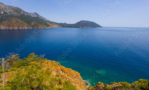 view from marine cape to the sea bay, summer sea vacation background