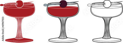 Alcohol drinks line art illustration. Vector illustration Manhattan cocktail
