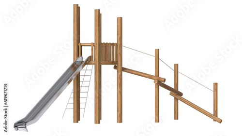 Canvas Print wooden slide playground isolated