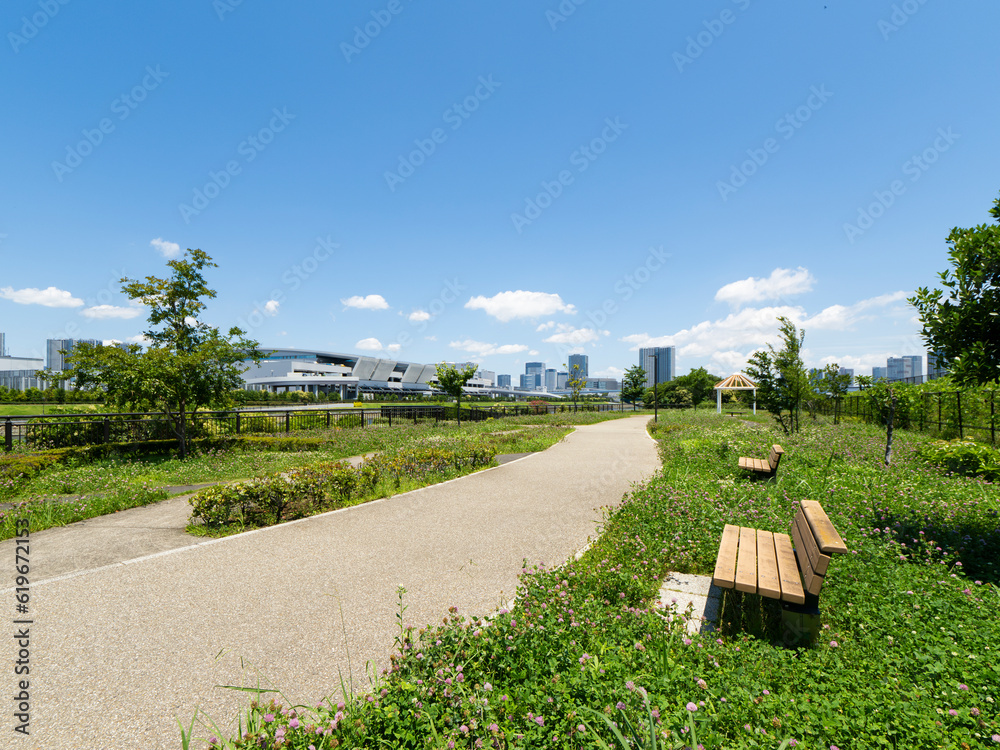 有明北緑道公園から豊洲市場 快晴で気持ち良い