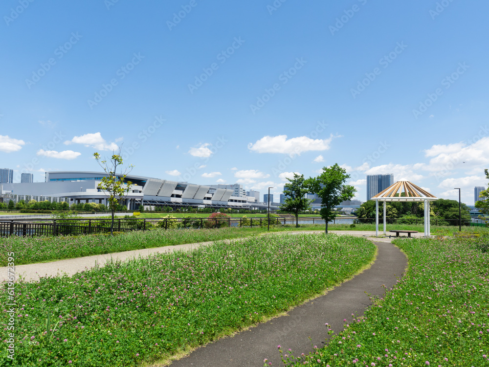有明北緑道公園から豊洲市場 快晴で気持ち良い