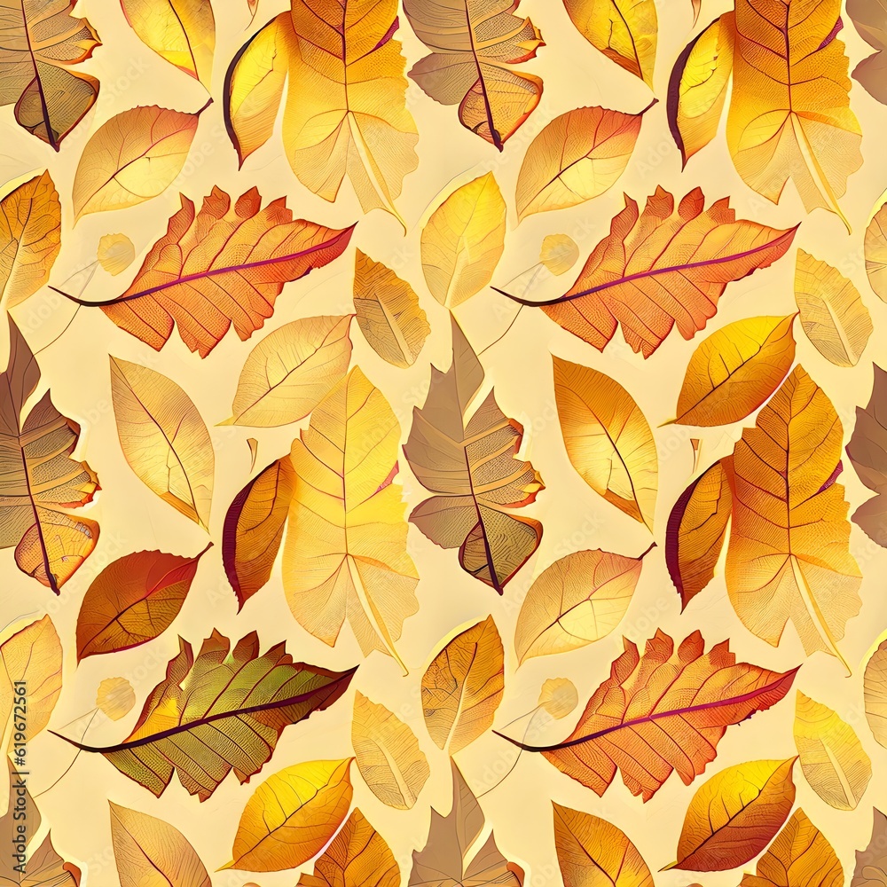 autumn leaves seamless pattern,, , floral, art, oak, AI generated