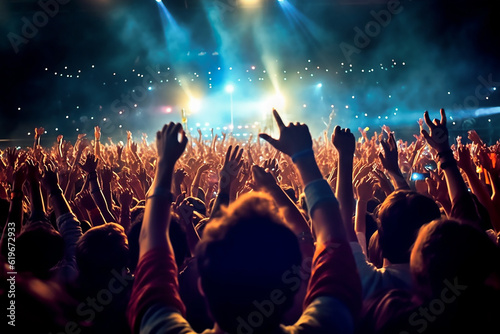 A music festival with a brightly lit stage.AI generativ.
