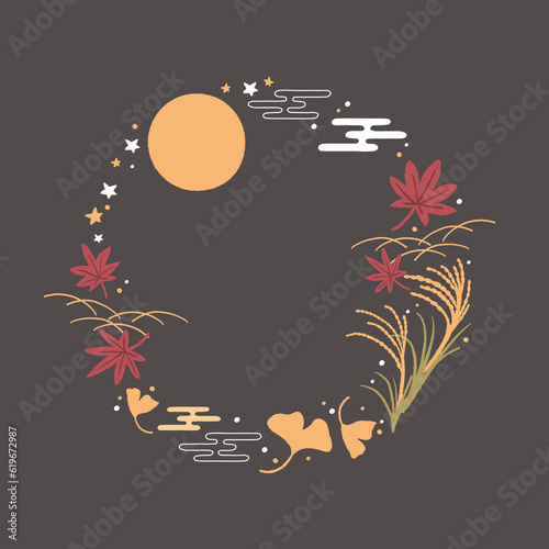 和風な秋の夜のイラストフレーム