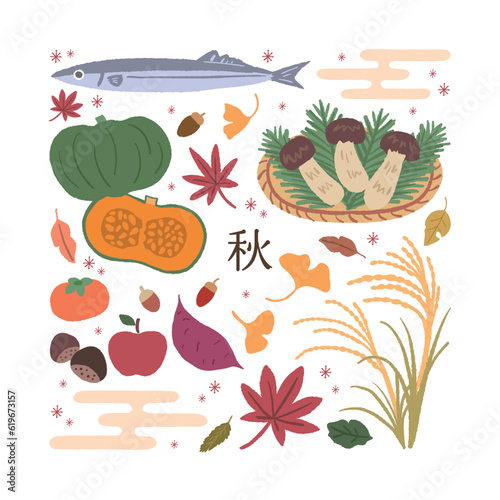 秋の食材のイラスト　セット