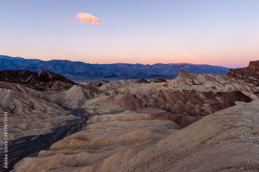 An early morning sunrise at Zabriskie Point, Death Valley, in late December.