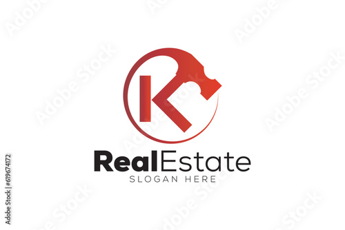 Minimal Letter k Real Estate logo design vector template
