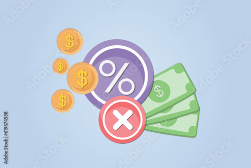 No Fee icon. Flat sign element from credit collection.Vector Design Illustration.
