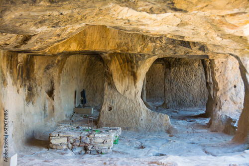 The caves inside thecastle of Sperlinga, Sicily,  on a rock in one of the most beautiful Italian borgo village photo