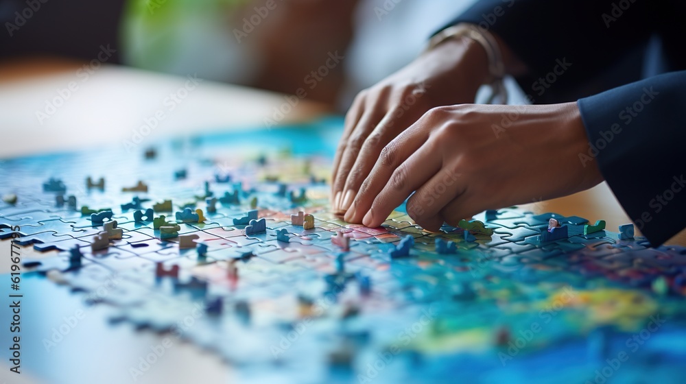 close up of hands holding puzzle pieces. with generative ai close up of hands holding puzzle pieces. with generative ai
