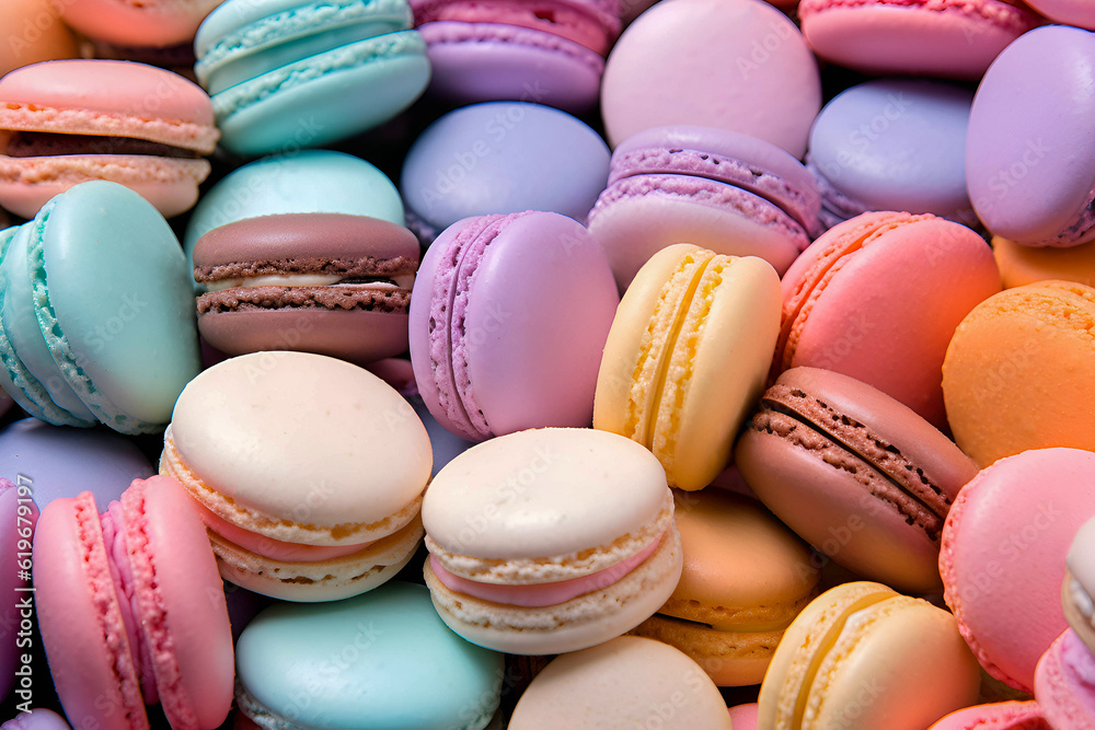 Background of colorful macarons cookies.