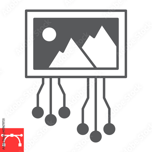 AI generated image glyph icon, technology and artificial intelligence, cryptoart vector icon, vector graphics, editable stroke solid sign, eps 10.