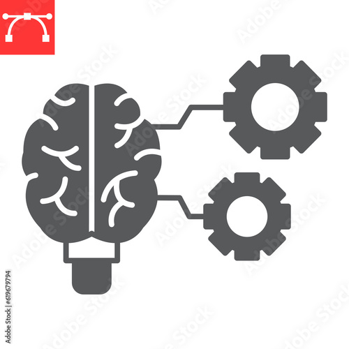 Machine learning glyph icon, technology and artificial intelligence, self-learning vector icon, vector graphics, editable stroke solid sign, eps 10.