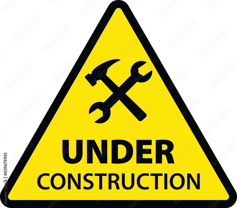Under Construction warning symbol with yellow triangle. caution attention, banner, vector illustration. Under Construction warning symbol with yellow triangle. caution attention, banner, vector illustration.