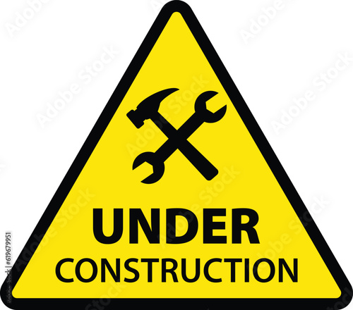 Under Construction warning symbol with yellow triangle. caution attention, banner, vector illustration.