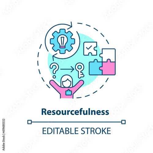 Resourcefulness concept icon. Limited resources. Creative thinking. Find solution. Problem solving. Self employment abstract idea thin line illustration. Isolated outline drawing. Editable stroke