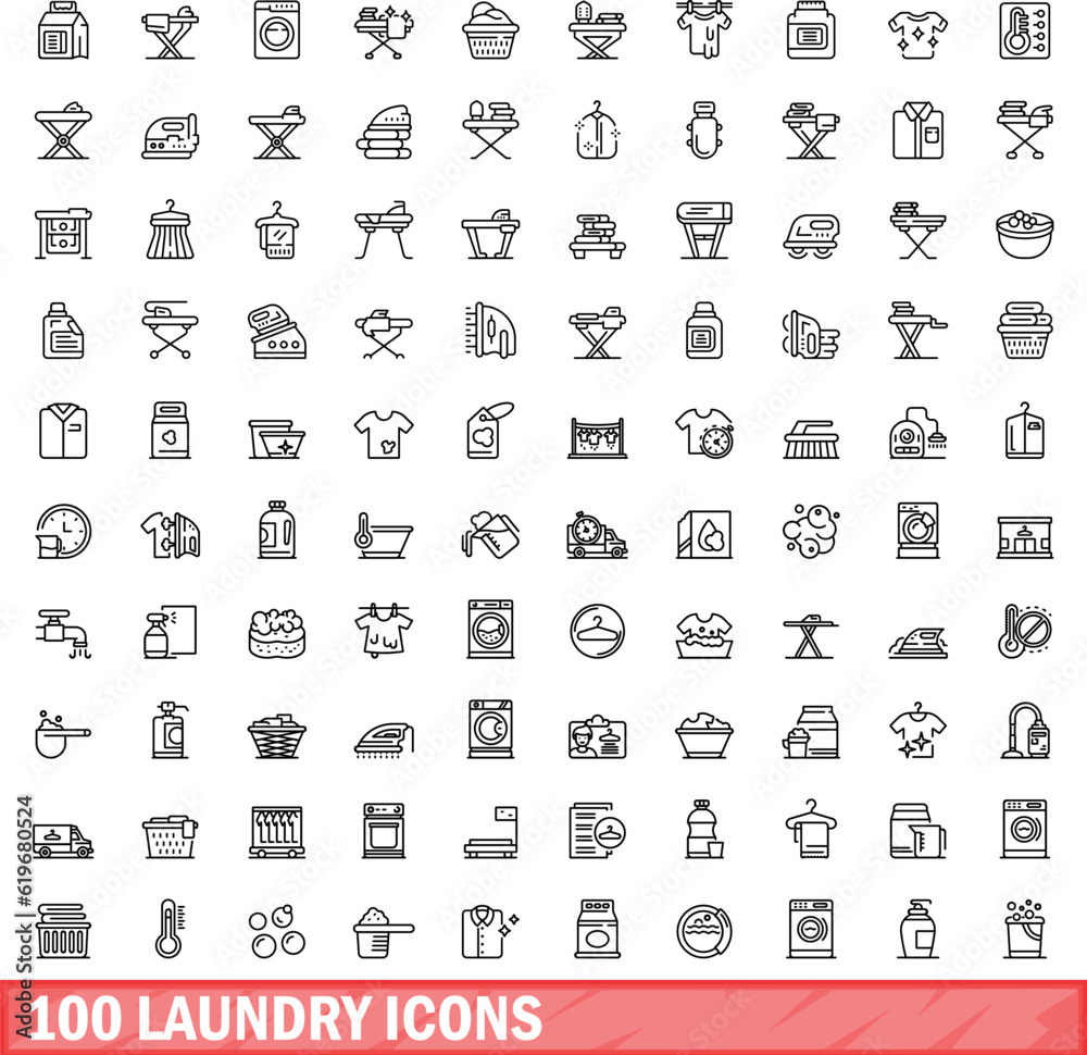 100 laundry icons set. Outline illustration of 100 laundry icons vector set isolated on white background