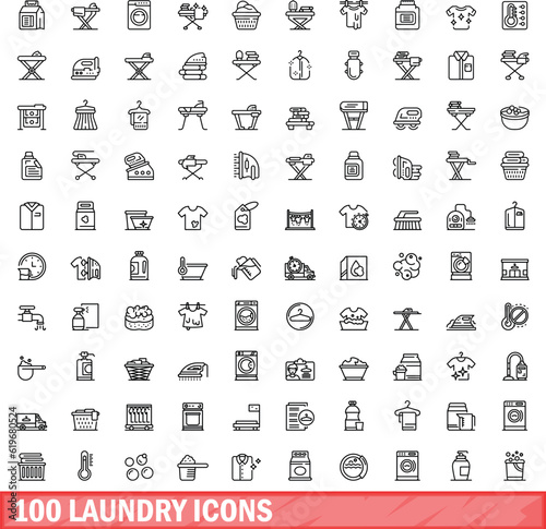 100 laundry icons set. Outline illustration of 100 laundry icons vector set isolated on white background