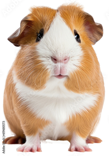 Close up of a guinea pig isolated on white background as transparent PNG, animal