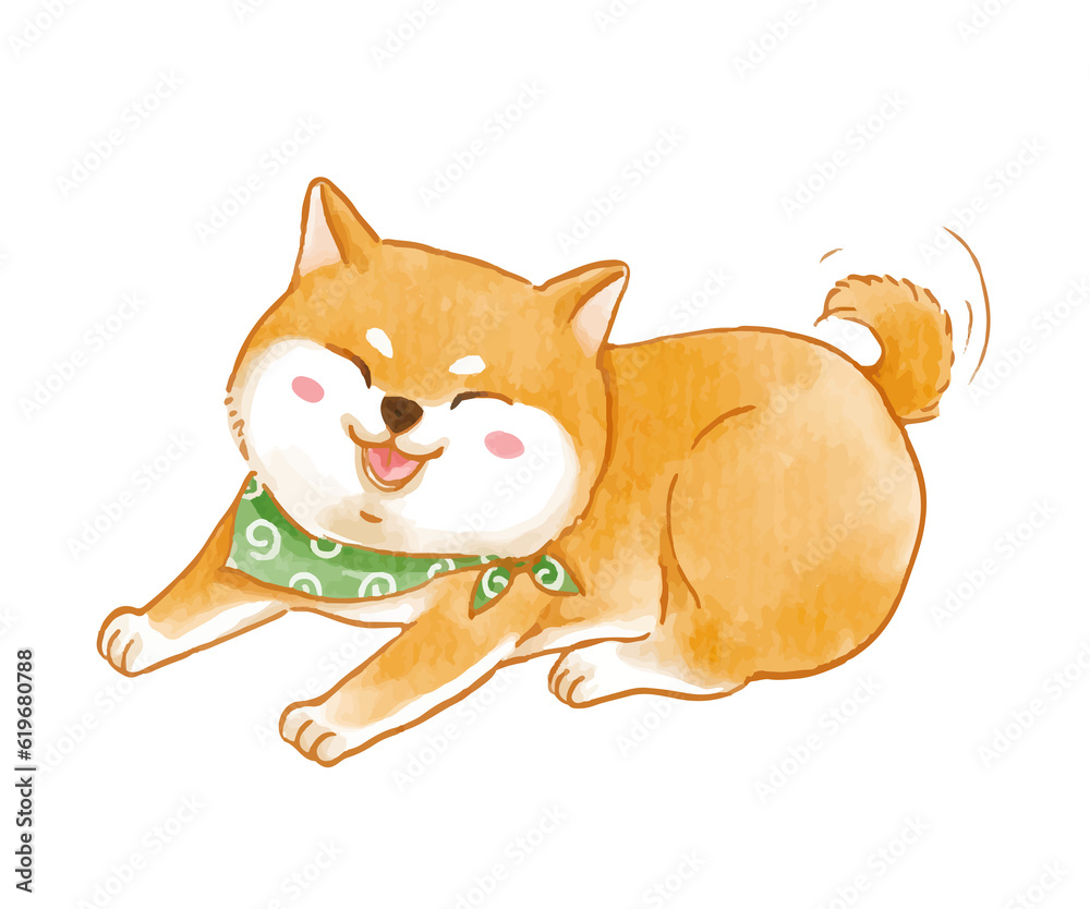 Fototapeta premium Watercolor of cute Shiba dog character