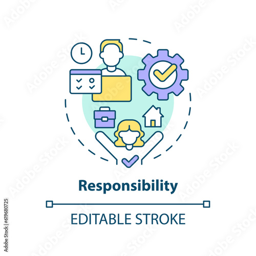 Responsibility concept icon. Self discipline. Time management. Remote job. Work from home. Emotional intelligence abstract idea thin line illustration. Isolated outline drawing. Editable stroke