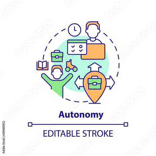Autonomy concept icon. Work life balance. Decision making. Freedom to choose. Work remotely. Self management abstract idea thin line illustration. Isolated outline drawing. Editable stroke