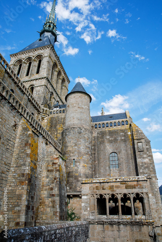 Part of Mont Saint Michele abbey in a beautiful summer day, France