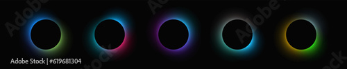 Set of circle illuminate light frames with color gradient