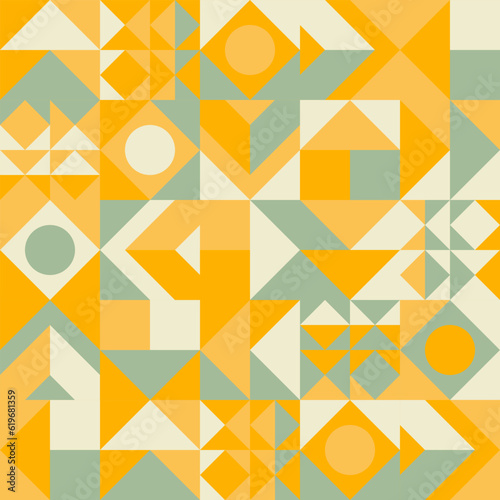 Geometric Mosaic Abstract Pattern Decorative Ornament Background Seamless Vector Illustration Gray Yellow