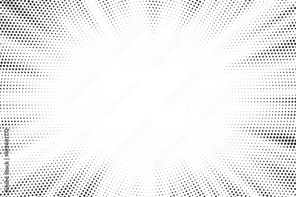 Obraz premium Halftone gradient sun rays pattern. abstract halftone vector dots background. monochrome dots pattern. pop art, comic small dots. star rays halftone poster. shine, explosion. sunrise rays background.