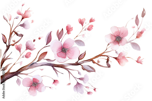 Watercolor of Tropical spring floral green leaves and flowers elements isolated on transparent png background  bouquets greeting or wedding card decoration  with Generative Ai.