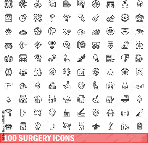 100 surgery icons set. Outline illustration of 100 surgery icons vector set isolated on white background
