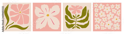 Modern floral posters with flowers. Abstract art. 