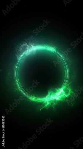 A Simple, Flat 2D Illustration Wallpaper - Showcasing a Circular Green Aura - Set Against a Dark, Isolated Background created with Generative AI Technology