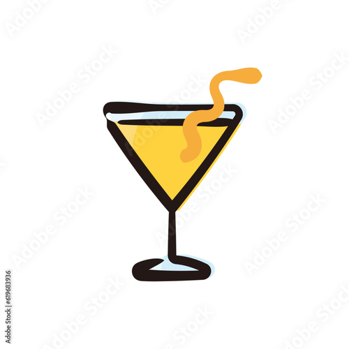 Sidecar - Cocktail Icon or Illustration. Color version of hand drawn lines.