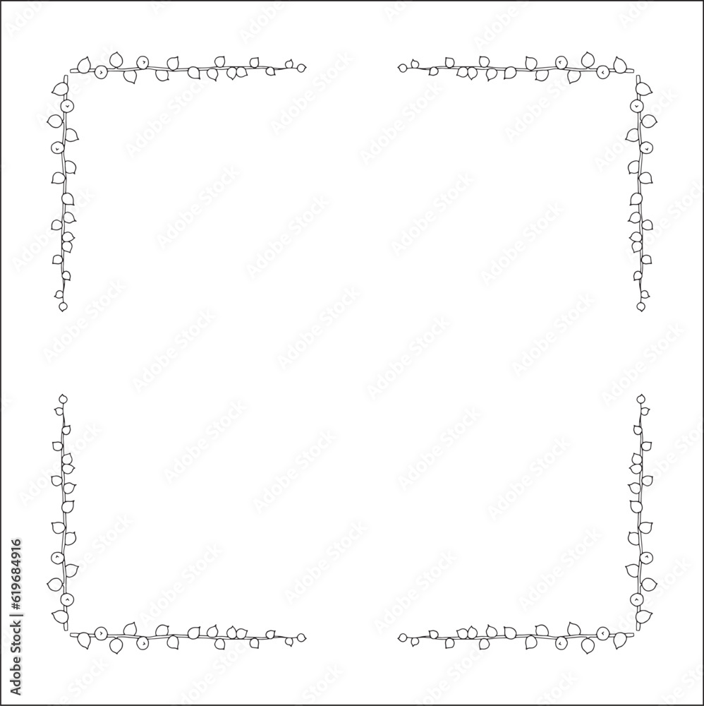 Black and white vegetal ornamental frame with String of pearls plant, decorative border, corners for greeting cards, banners, business cards, invitations, menus. Isolated vector illustration.