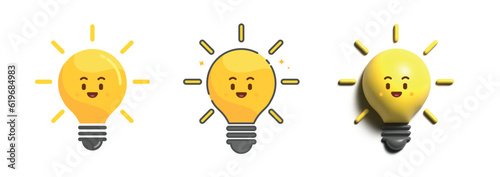 light bulb vector with 3 types of styles, minimalistic, line art, 3d icon. icon to say I have an idea, found a new idea, suitable for supporting images in the presentation