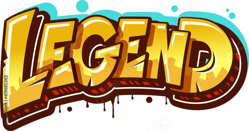 Legend graffiti street art, urban style. Isolated vector word in vibrant yellow and blue colors. Lettering showcasing artistic prowess, and teenage culture intertwined in a single striking artwork