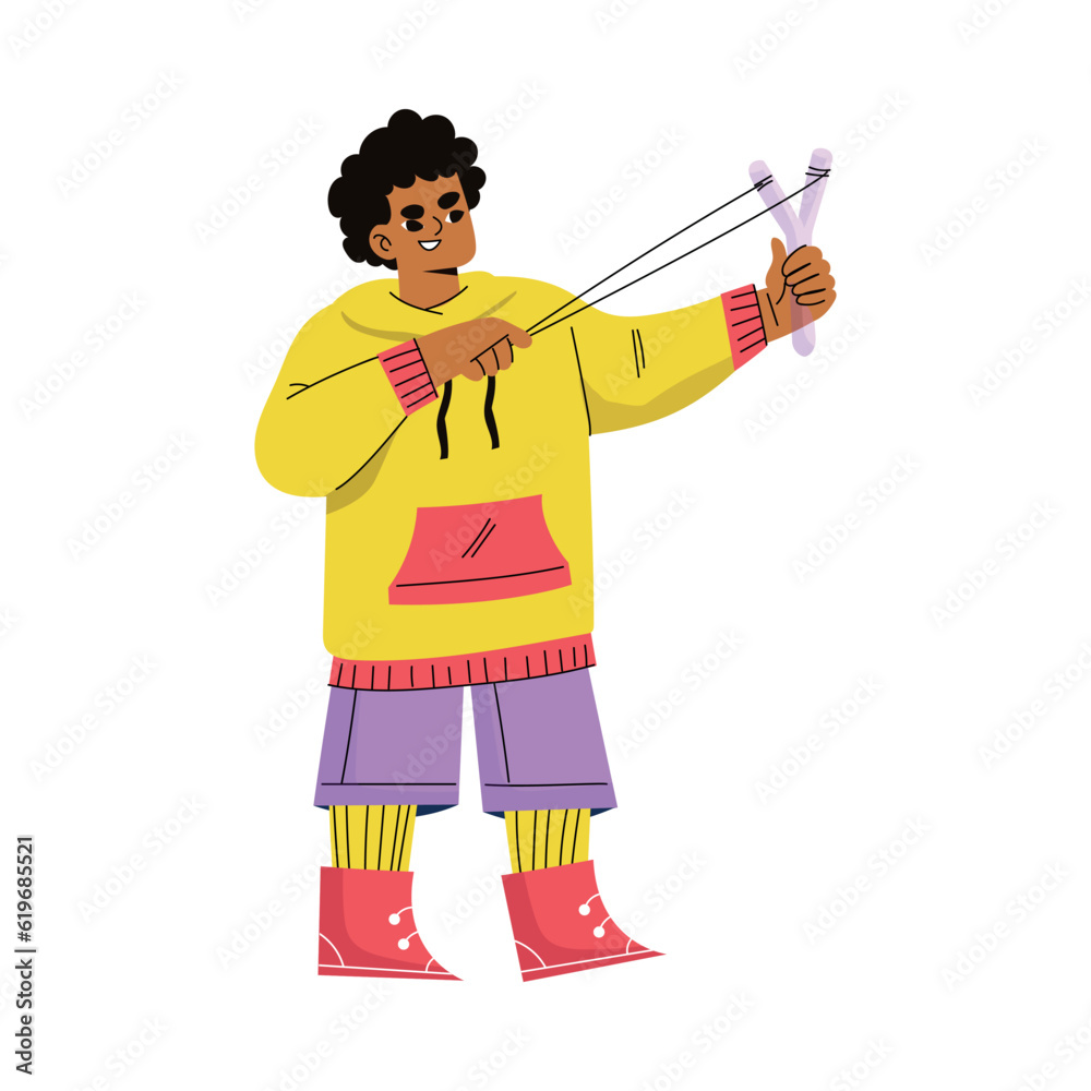 Boy Hooligan with Bad Behavior Shooting with Forked Stick Vector Illustration Boy Hooligan with Bad Behavior Shooting with Forked Stick Vector Illustration