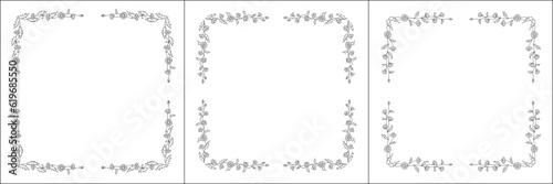 Set of three vector frames with chamomiles . Elegant black and white monochrome ornamental corners. Vector frame for all sizes and formats. Isolated vector illustration.