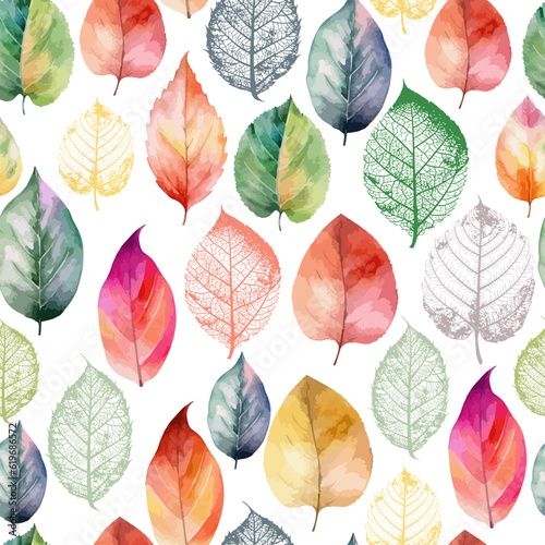 Autumn leaves watercolor seamless pattern. Vector illustration