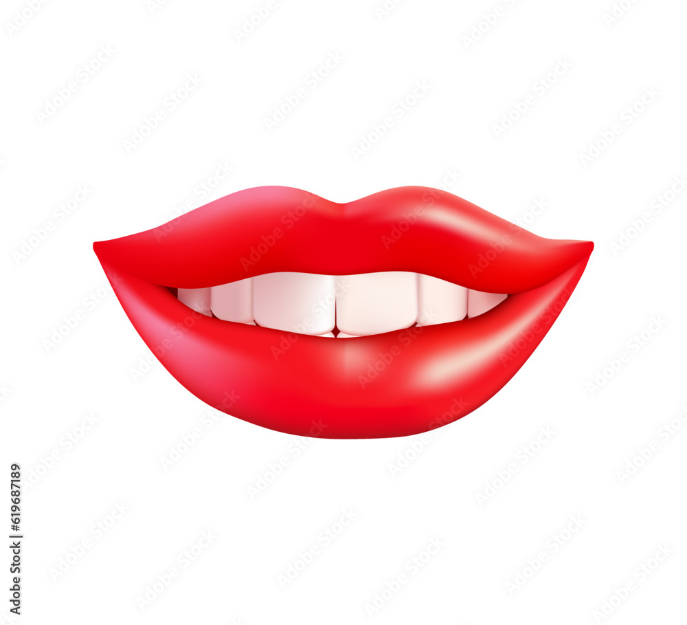 3D smiling lips. Realistic Vector Illustration of a Human Smile. Teeth care, stomatology. 3D smile orthotropics, orthotropics or botox injections correction. Vector illustration 3D smiling lips. Realistic Vector Illustration of a Human Smile. Teeth care, stomatology. 3D smile orthotropics, orthotropics or botox injections correction. Vector illustration