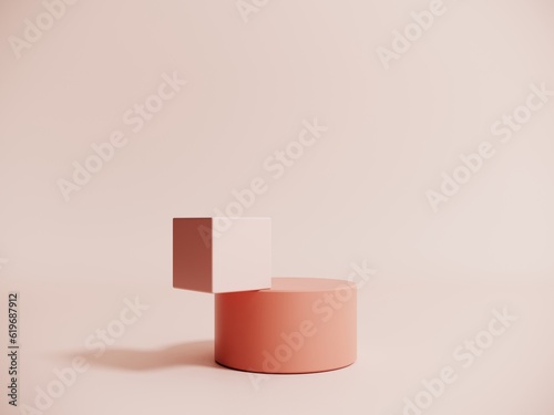 Pastel beige objects, geometric shapes in an abstract composition - 3d render. Background with podium, display, showcase for advertising and product presentation. Template for graphic design. © Jools_art