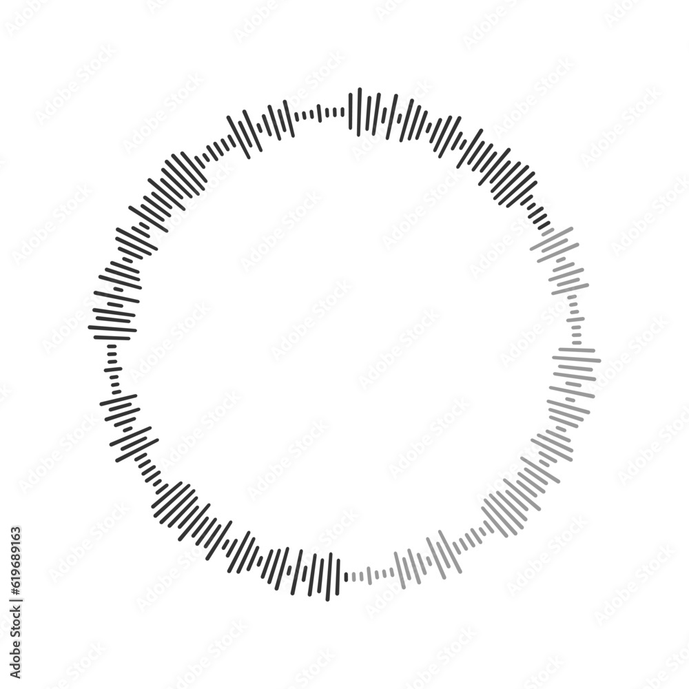 Voicemail message, sound file, equalizer rhythm in ring shape. Round audio loading progress bar icon. Online messenger, podcast or radio mobile app, media player element. Vector graphic illustration Voicemail message, sound file, equalizer rhythm in ring shape. Round audio loading progress bar icon. Online messenger, podcast or radio mobile app, media player element. Vector graphic illustration