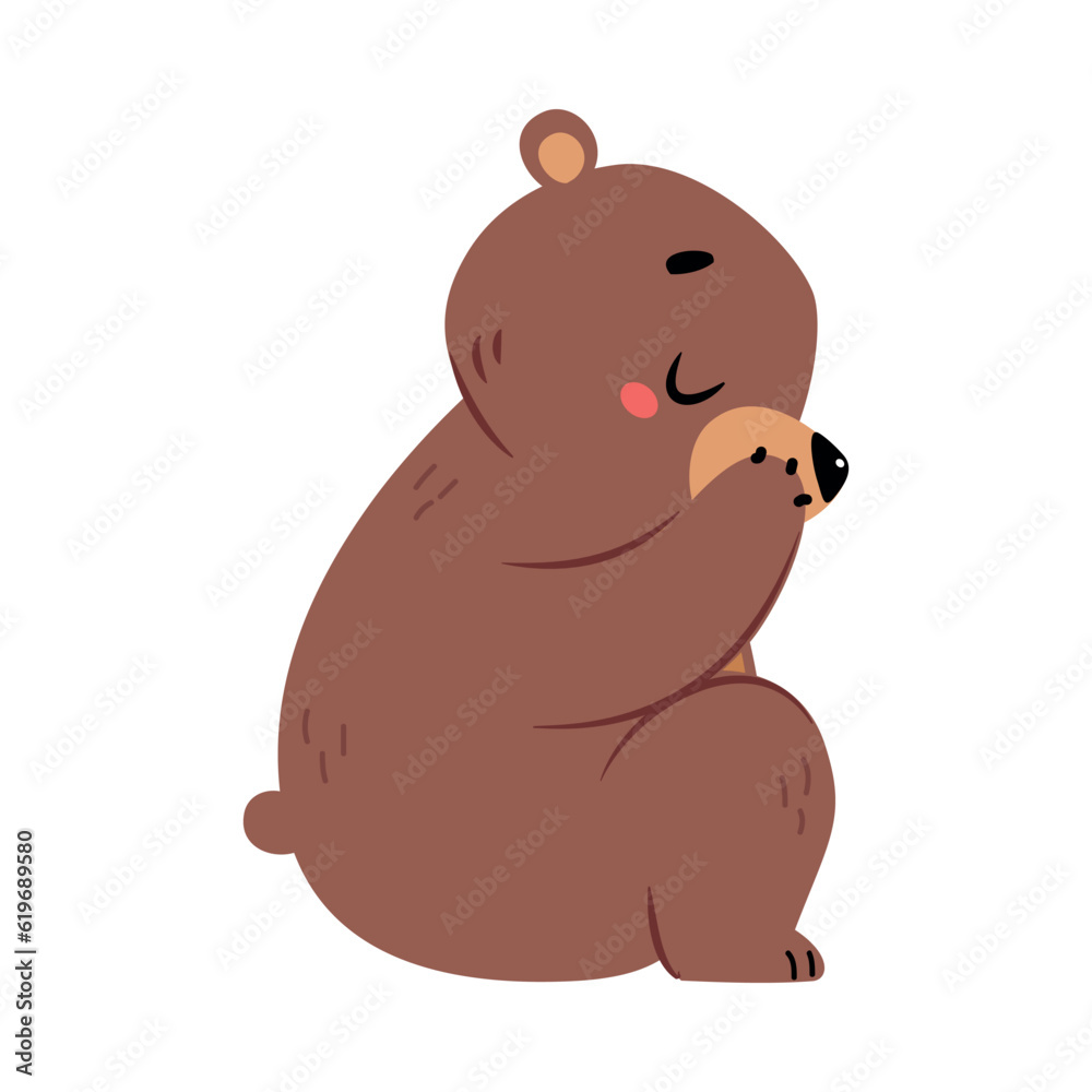 Fototapeta premium Cute Bear Character with Rounded Ears Sitting Vector Illustration