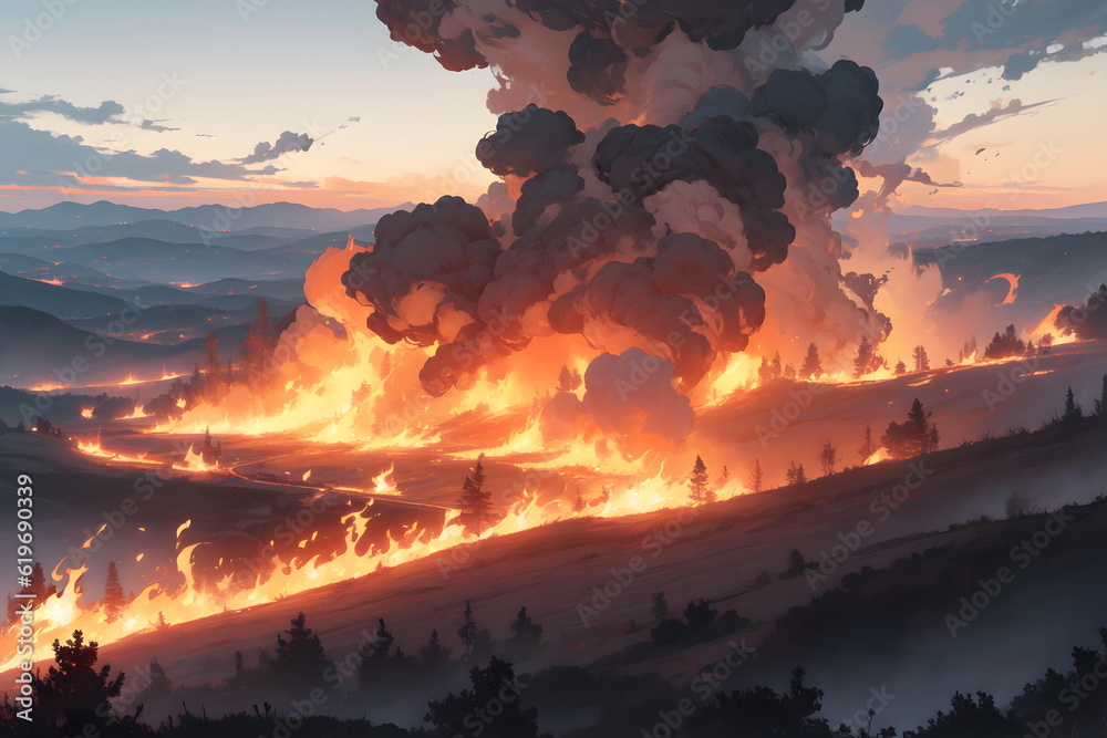 激しく燃える山火事のイラスト ilustração do Stock | Adobe Stock