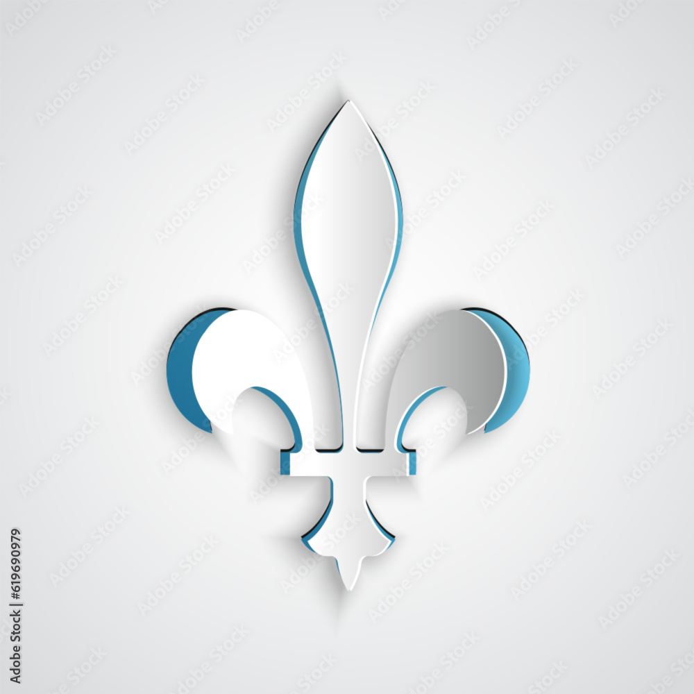 Fototapeta premium Paper cut Fleur De Lys icon isolated on grey background. Paper art style. Vector
